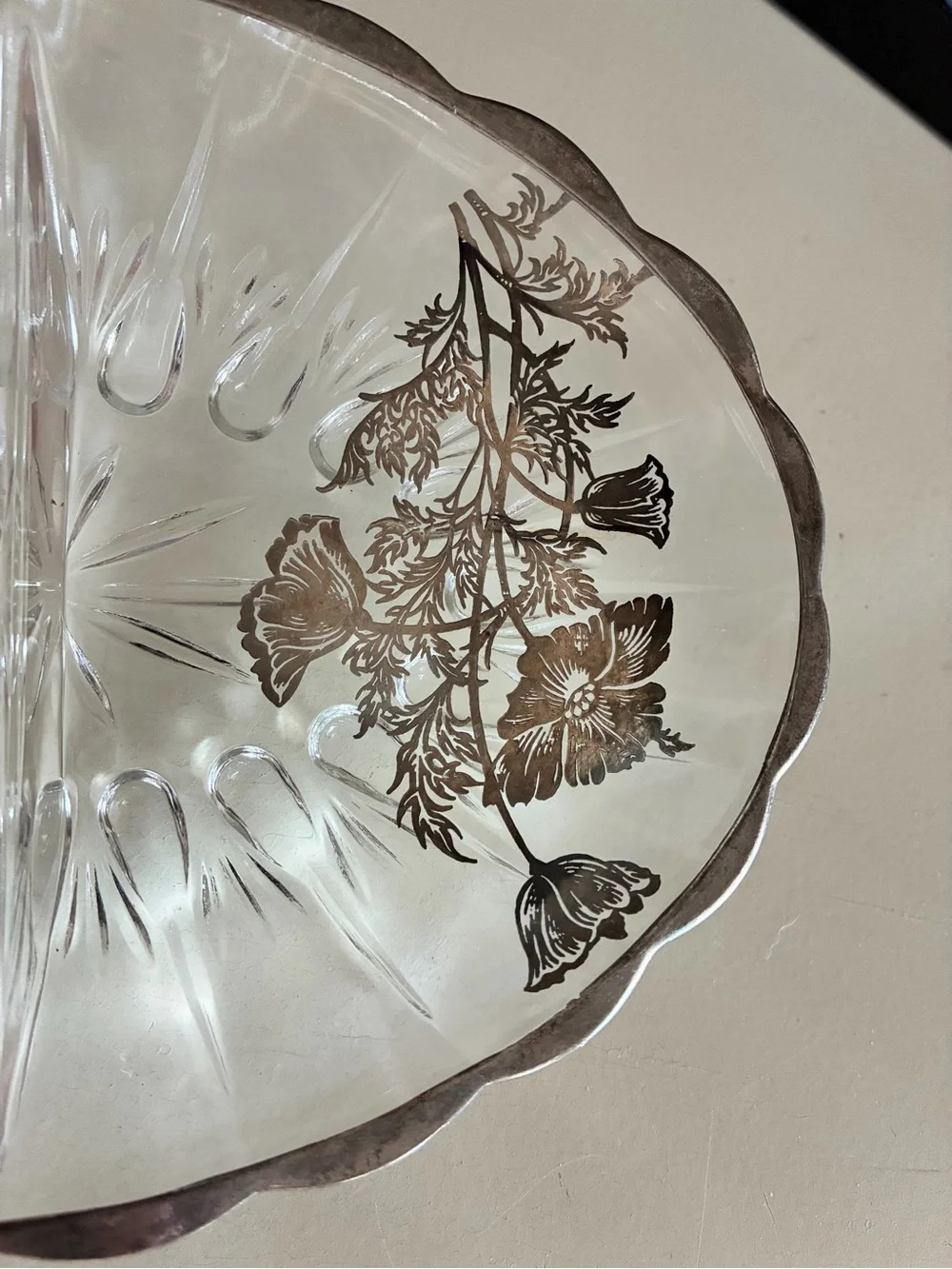 Silver City Glass Sterling Overlay Divided Oval Relish Dish Flanders Poppy
